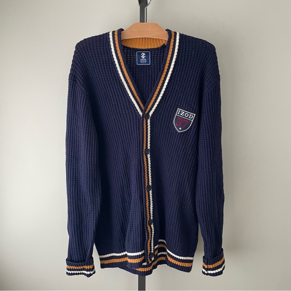 Izod Varsity Preppy Cardigan Sweater Prep Ivy League Waffle Mens Size XL